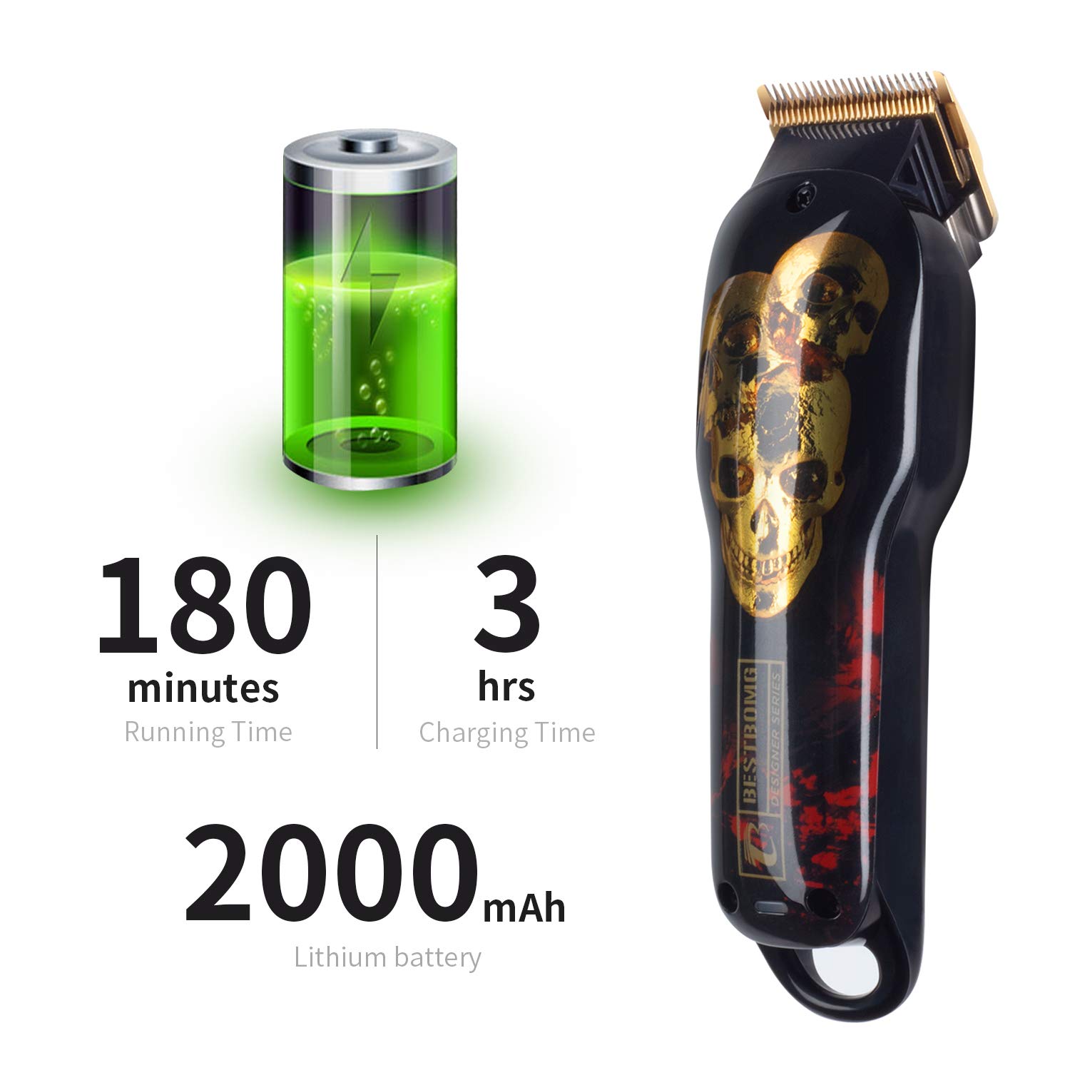 Cordless Rechargeable Hair Clippers for Men Built-in 2000mAh Lithium Ion Professional Barber Supplies Hair Trimmer Hair Cutting Machine (Hair clipper)