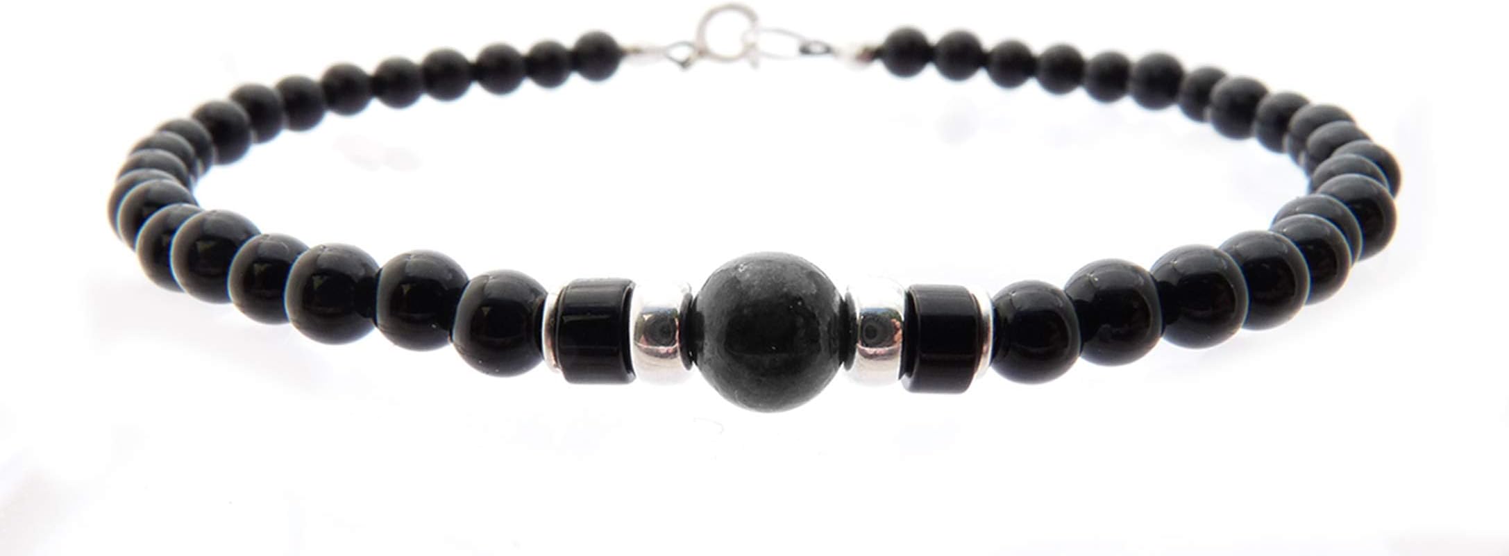 DAMALI Mens Tourmaline Birthstone Bracelet October Onyx Beaded Bracelets, Jewels for Gents