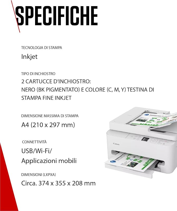 PIXMA TS7550I - Stampante Multifunzione con Connettività Wi-Fi, Alimentatore Automatico da 35 fogli PIXMA Print Plan - Include Carta Fotografica A4 MP-101, 5 Fogli