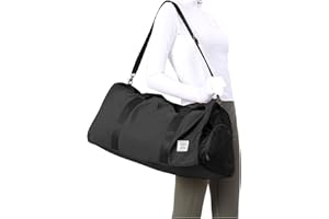 BJLFS Black Gym Bag for Women Men with Shoe Compartment, Small Workout Sport Duffel Bag, Waterproof Travel Weekender Shoulder Overnight Carry on Bag Tote Bag for Swim, Yoga, Dance