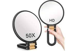 RYPFOEWBN Modern Mirror 3-in-1 Magnifying Glass, Black and Gold, 24cm/9.45inch, 50X Magnification, Handheld/Wall Mount/Tablet