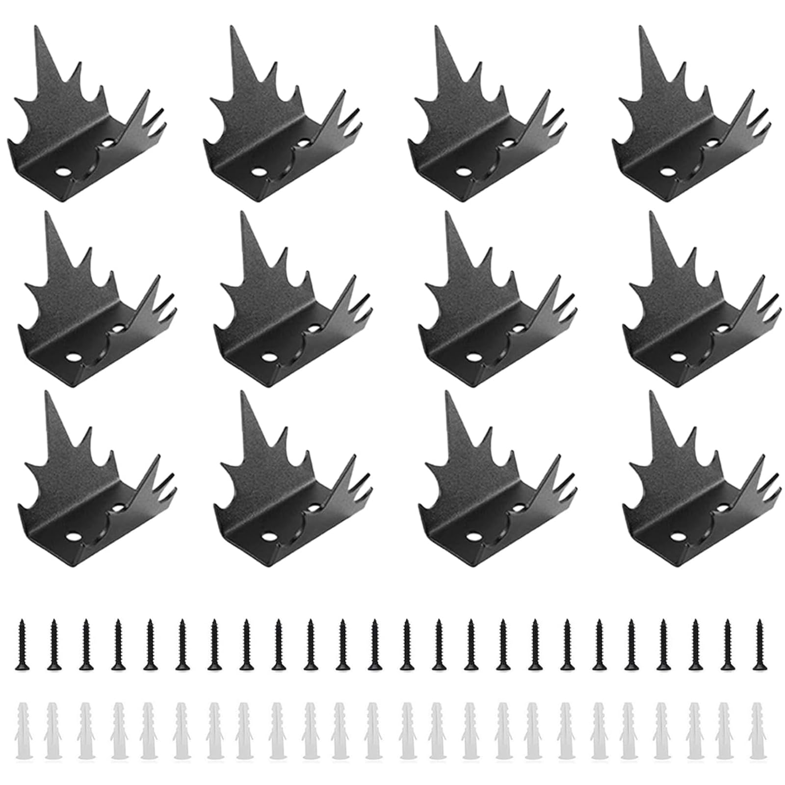12Pc Deterrent Fence Wall Spikes with 24Pcs Self-Tapping Screws Rubber Plugs, Garden Security Anti Climb Spikes for Thieves Cats Birds Pigeons Squirrels, Safety Guards for Fences Balcony Roof