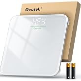 Ovutek Bathroom Scale for Body Weight, 5mm Tempered Glass, 400lb | Highly Accurate Digital Weighing Machine for Families, Space Saving, LED Display, Batteries Included, Compact Size, White