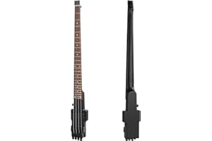 Batking Travel Bass Guitar, Headless Electric Bass 4 Strings in Black Color with Gigbag