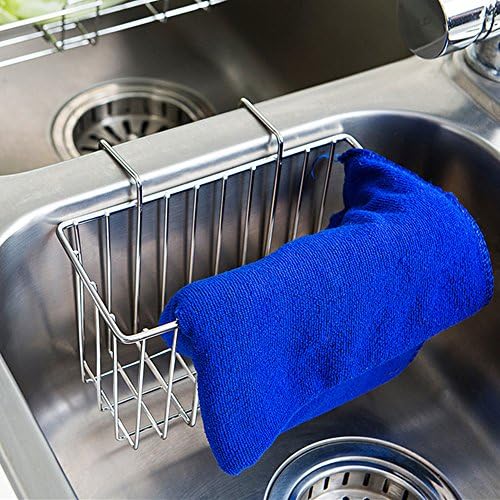 Sponge Holder,Disumos Sink Caddy Kitchen Brush Soap Dishwashing Liquid Drainer Rack Sink Organizer Stainless Steel Holder for Sink Countertop Storage with Fruit Sponge and Bottle Brush