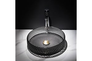 Homary Bathroom Vessel Sink Round Vessel Sink 15.35" x 4.33" Transparent Diamond Shaped Crystal Glass Bathroom Sink Above Counter Black Glass Vessel Sinks for Bathrooms with Pop-up Drain