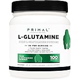 Primal L-Glutamine Powder (500 Grams, 100 Servings) | Pure Unflavored Glutamine Amino Acid for Sport & Workout Support and Performance - Gluten Free, Non-GMO Nutritional Supplement
