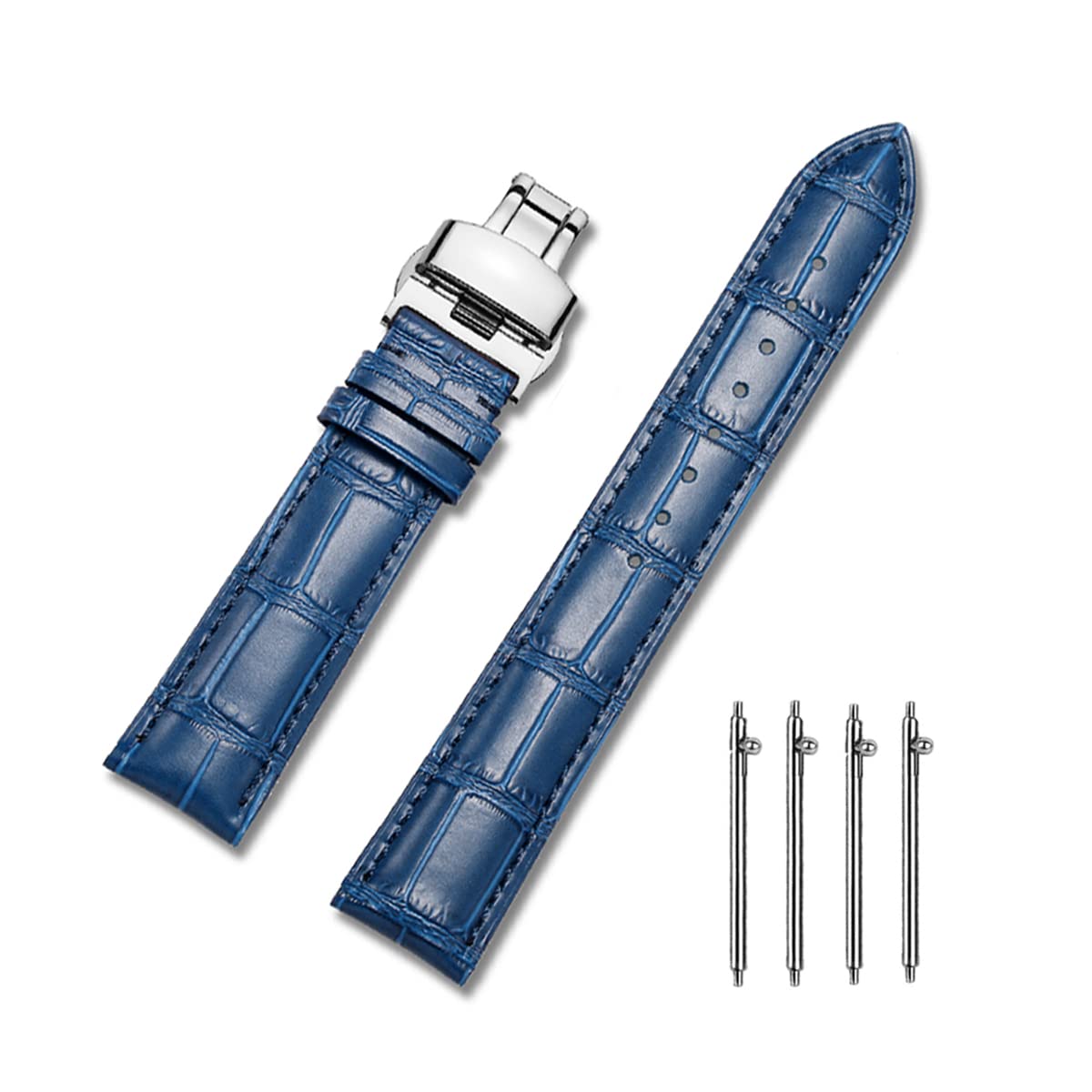 MUENShop Leather Watch Straps Quick Release Polished Deployment Buckle,18mm 20mm 22mm 24mm Black Brown Blue Green Classic Design Calf Leather Replacement Watch Band for Men Women