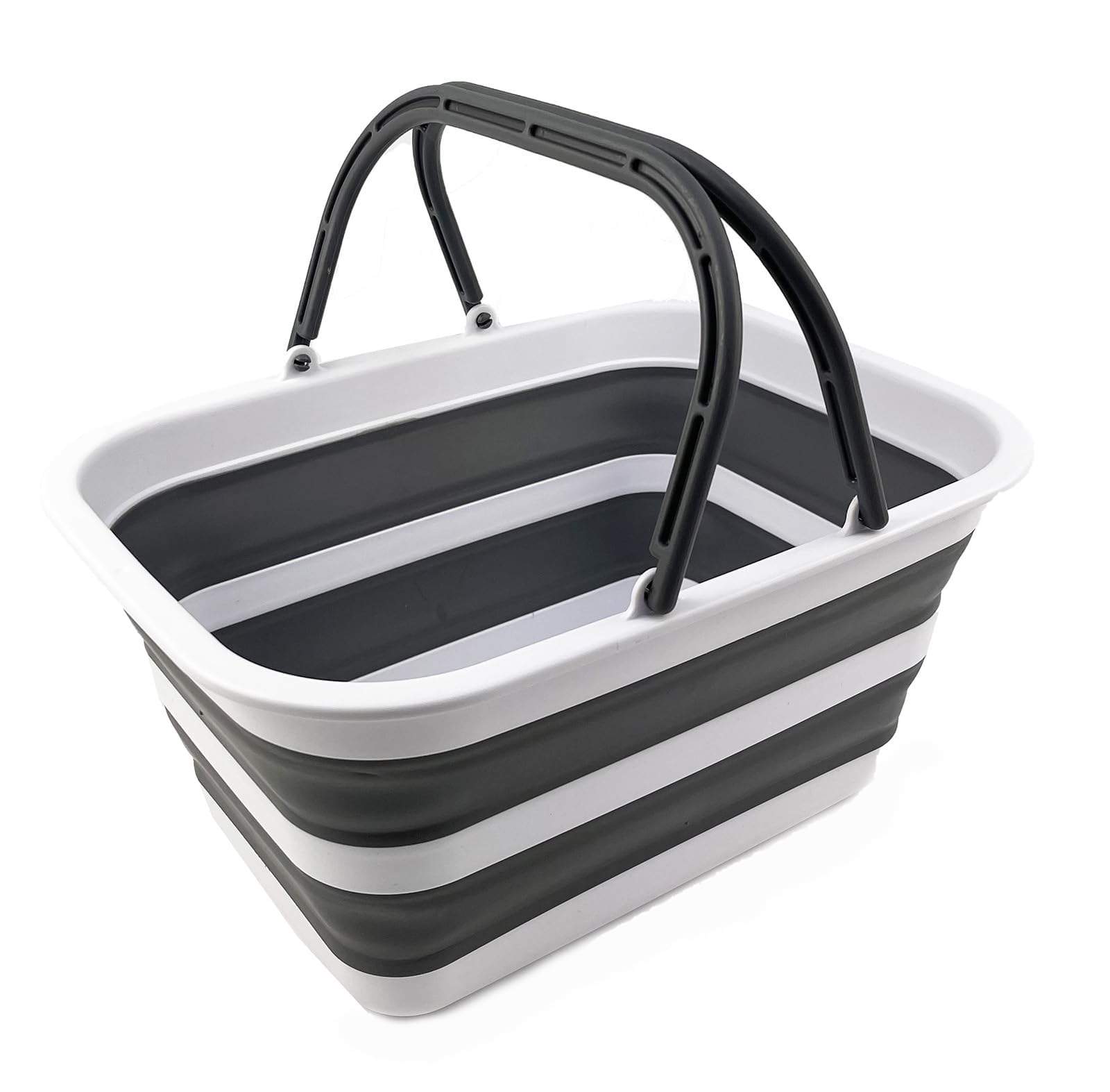 SAMMART - 12L Collapsible Tub with Handle - Portable Outdoor Picnic Basket/Crater - Foldable Shopping Bag - Space Saving Storage Container (White/Steel Grey)