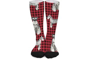 Unisex Novelty Crew Socks,Schnauzer Plaid Dog Breed Red Mid Calf Dress Socks Sports Socks Knee High Athletic Long Tube Stocki