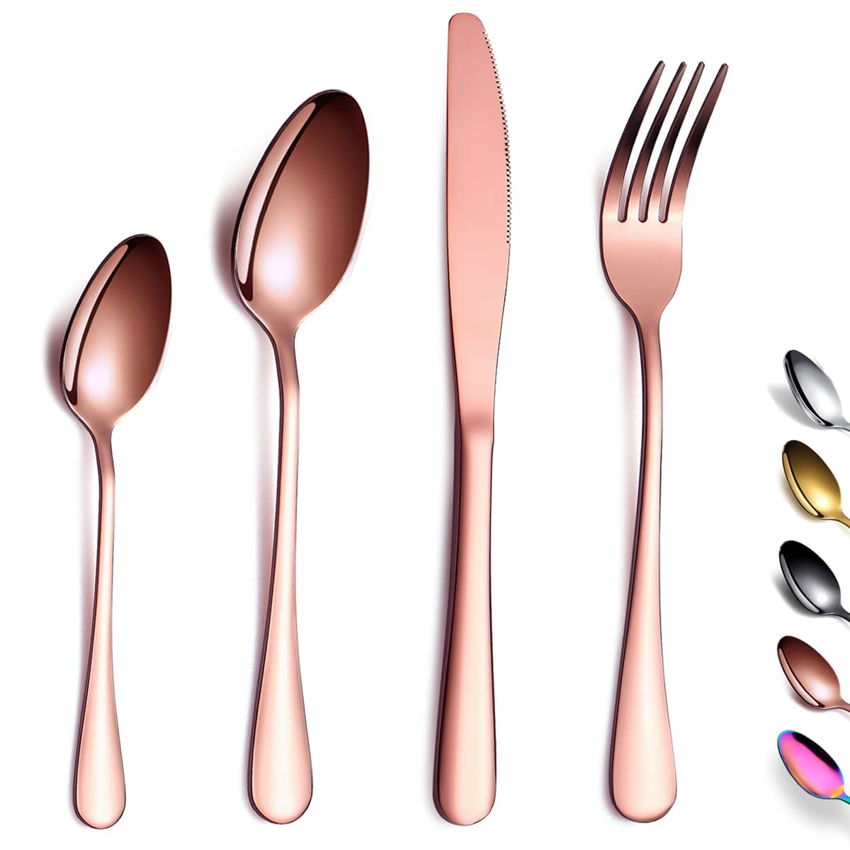 Kyraton Rose Gold Cutlery Set 24 Pieces, Titanium Rose Gold Plated Stainless Steel Tableware Set,Stainless Steel Flatware Set, Dishwasher Safe, for six People.