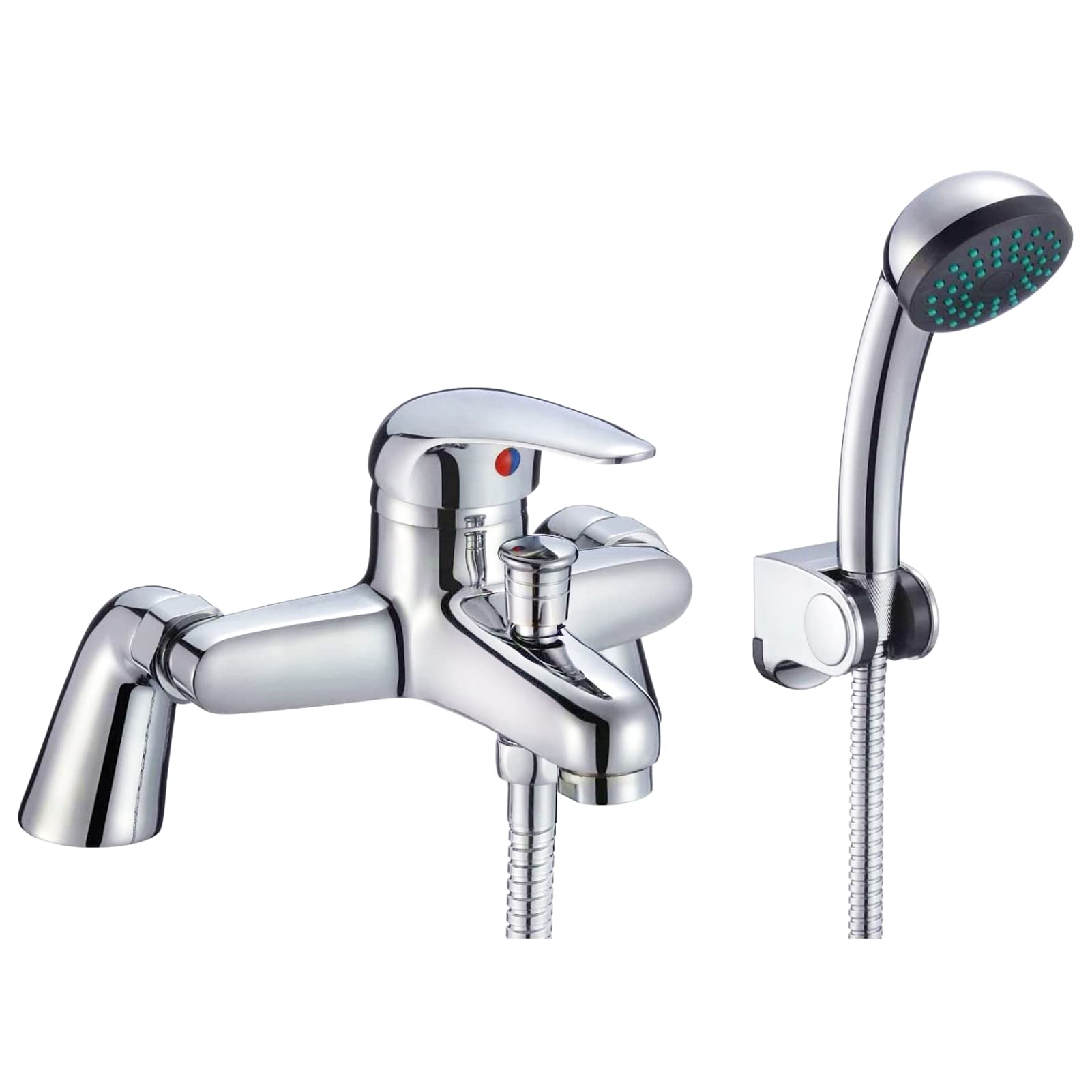 Bathroom Shower Mixer Tap Modern Chrome Solid Brass Curved Single Lever Bath Shower Mixer Kit Tap with 3 Modes Water Spray Handset Wall Bracket