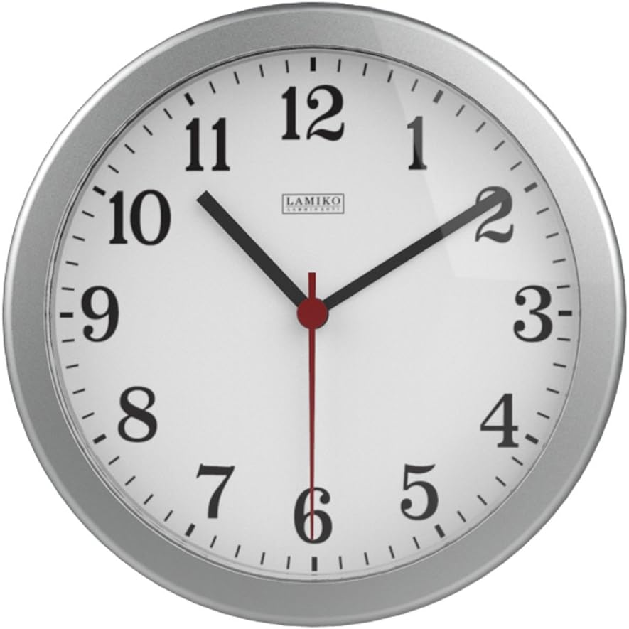 LAMIKO 10" Round Wall Clock Silent Quartz Decorative Non-ticking Digital Clock For Home/Office/School,Silver