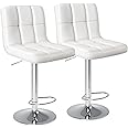 DUMOS Bar Stools Set of 2, Armless Adjustable Swivel Barstools, PU Leather Hydraulic Kitchen Counter Height Bar Stools, Thickened Seat Cushion Square Island Barstools with Back, White