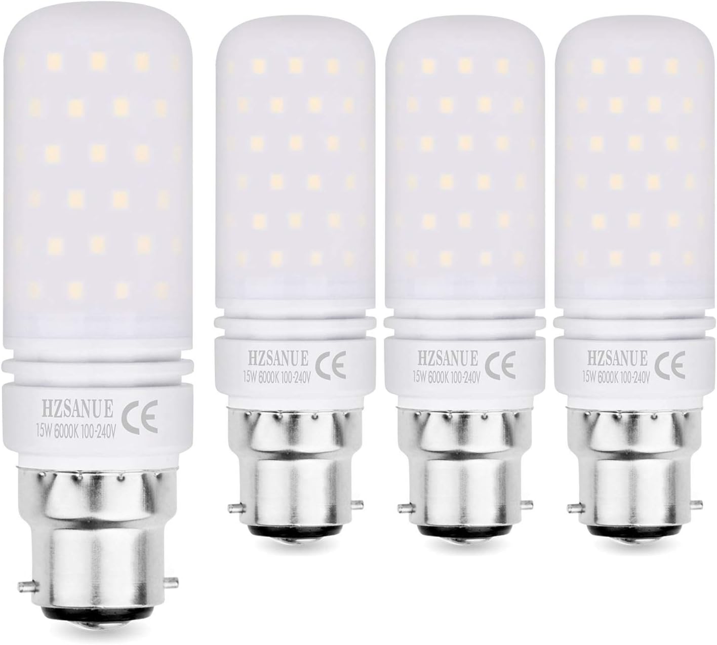 HZSANUE Led Light Bulbs 15W, 120W Incandescent Bulbs Equivalent, 1500Lm, 6000K Daylight White, B22 Bayonet Cap Corn Bulbs, Pack of 4