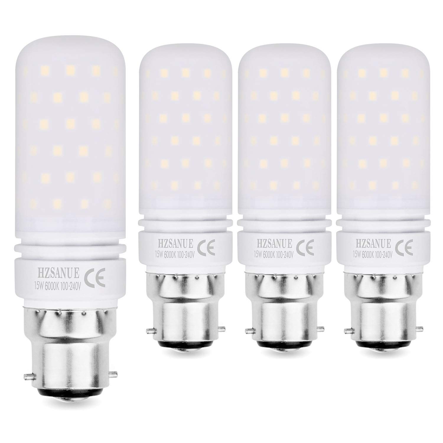 HZSANUE Led Light Bulbs 15W, 120W Incandescent Bulbs Equivalent, 1500Lm, 6000K Daylight White, B22 Bayonet Cap Corn Bulbs, Pack of 4