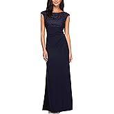 Alex Evenings Women's Long Cowl Back Mother of The Bride Dress, Formal Event, Wedding Guest Gown (Petite and Regular Sizes)