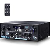 Woopker AK55 Bluetooth 5.0 Amplifier Home Audio,2.0 Channel Max 450W Power Stereo Amplifier Receiver w/USB/AUX/RCA/Opt/COA /2 MIC in for Home Theater Speakers