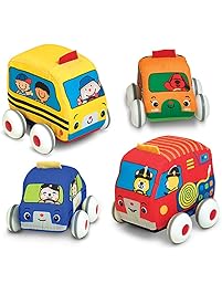 Melissa & Doug K's Kids Pull-Back Vehicle Set - Soft Baby Toy Set With 4 Cars and Trucks and Carrying Case