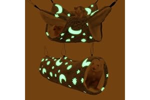 EAEDMY Luminous Noctilucent Glow Guinea Pig Rat Hammock Tunnel, Ferret Hanging Bunk Bed Hammock, Rat Ferret Guinea Pig Hideout and Soft Bed for Small Animals (1.Moon Bunkbed Hammock and Tunnel)