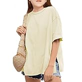 CharmWM Girls Fashion T Shirts Raw Hem Oversized Summer T Shirt Short Sleeve Tops Tees Shirt 5-14 Years