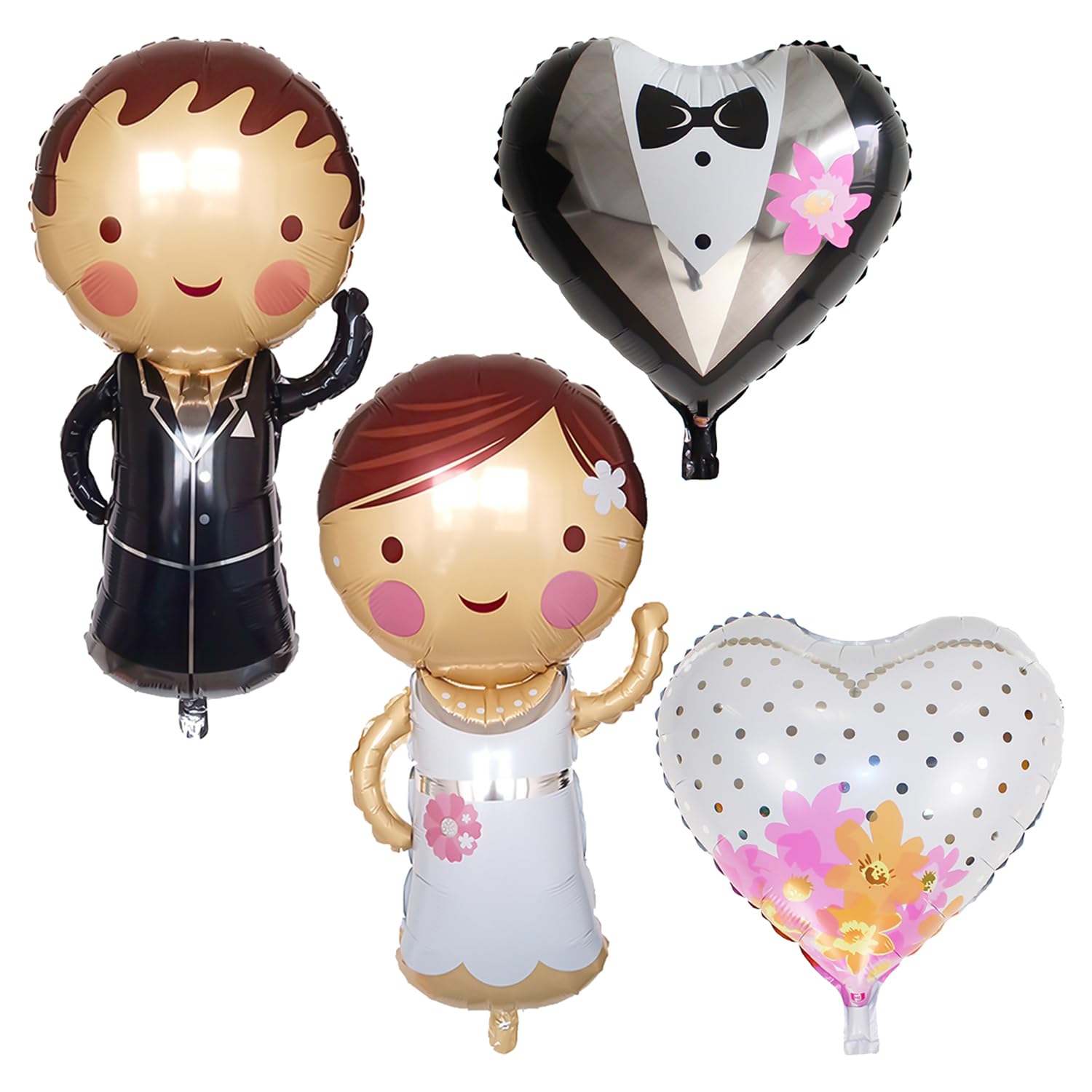 2Pcs Bride & Groom Balloons With Heart Balloons - Elegant Foil Wedding Decoration For Weddings & Anniversaries