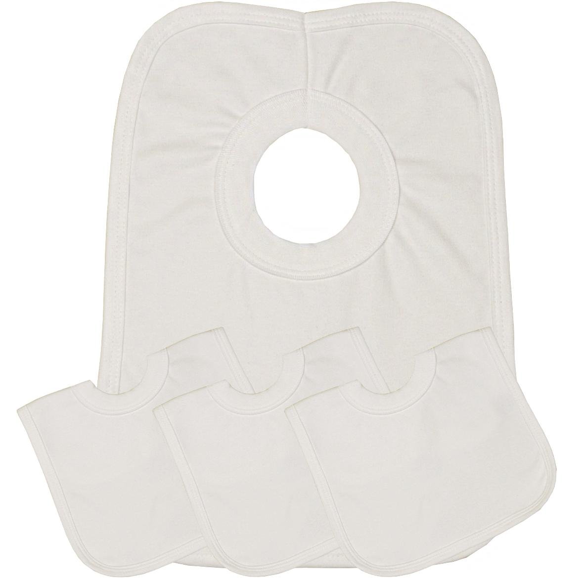 BabyPrem Baby Bibs Pack of 4 Popover Cotton Feeding Weaning Dribble WHITE