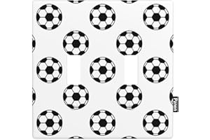 Pznen Soccer Theme 2-Gang Wall Plate American Football Black And White Balls Double Toggle Switch Covers Sport Theme Switch Plates for Boy's Bedroom Playroom Living Room Decor