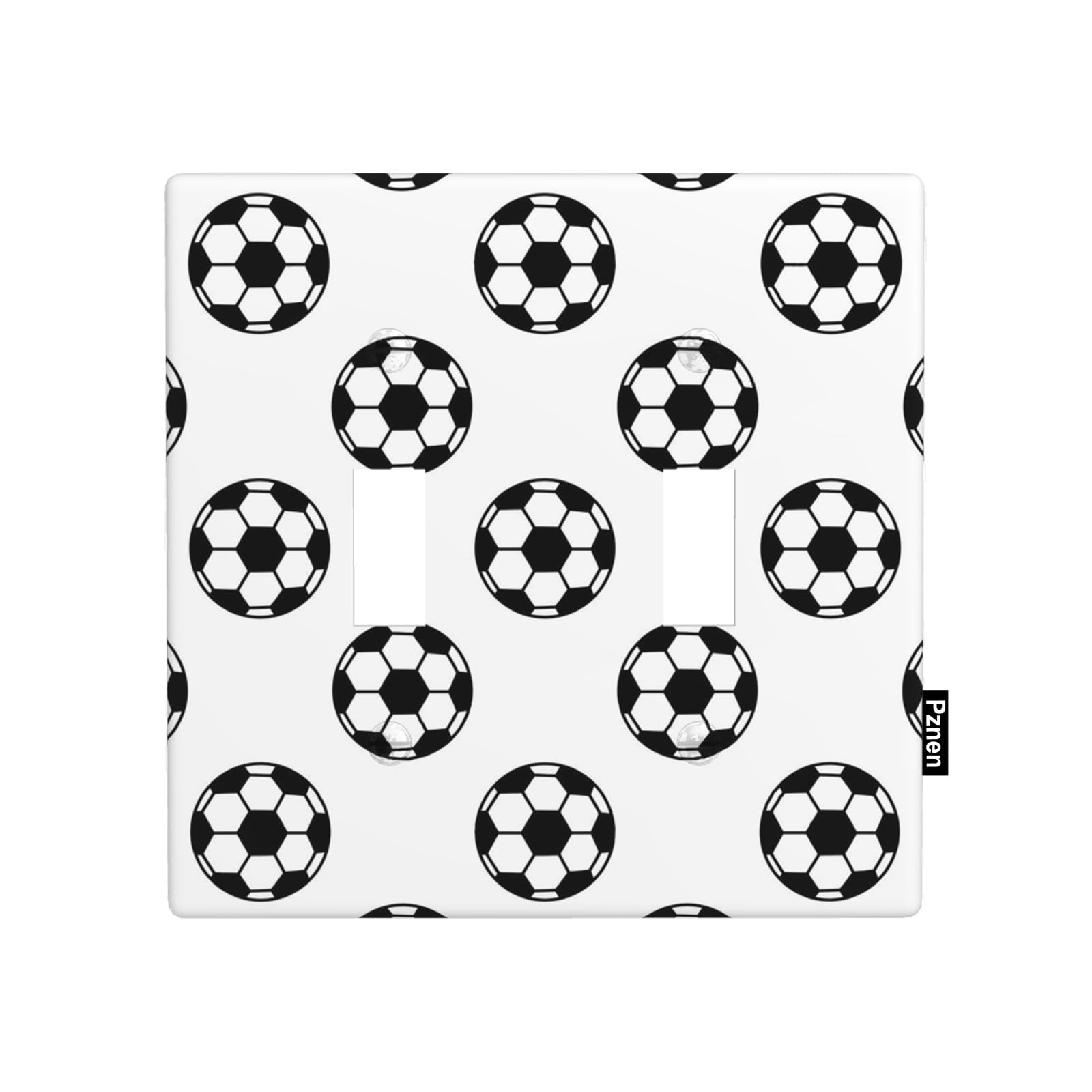 Pznen Soccer 2 Gang Wall Plate Black and White