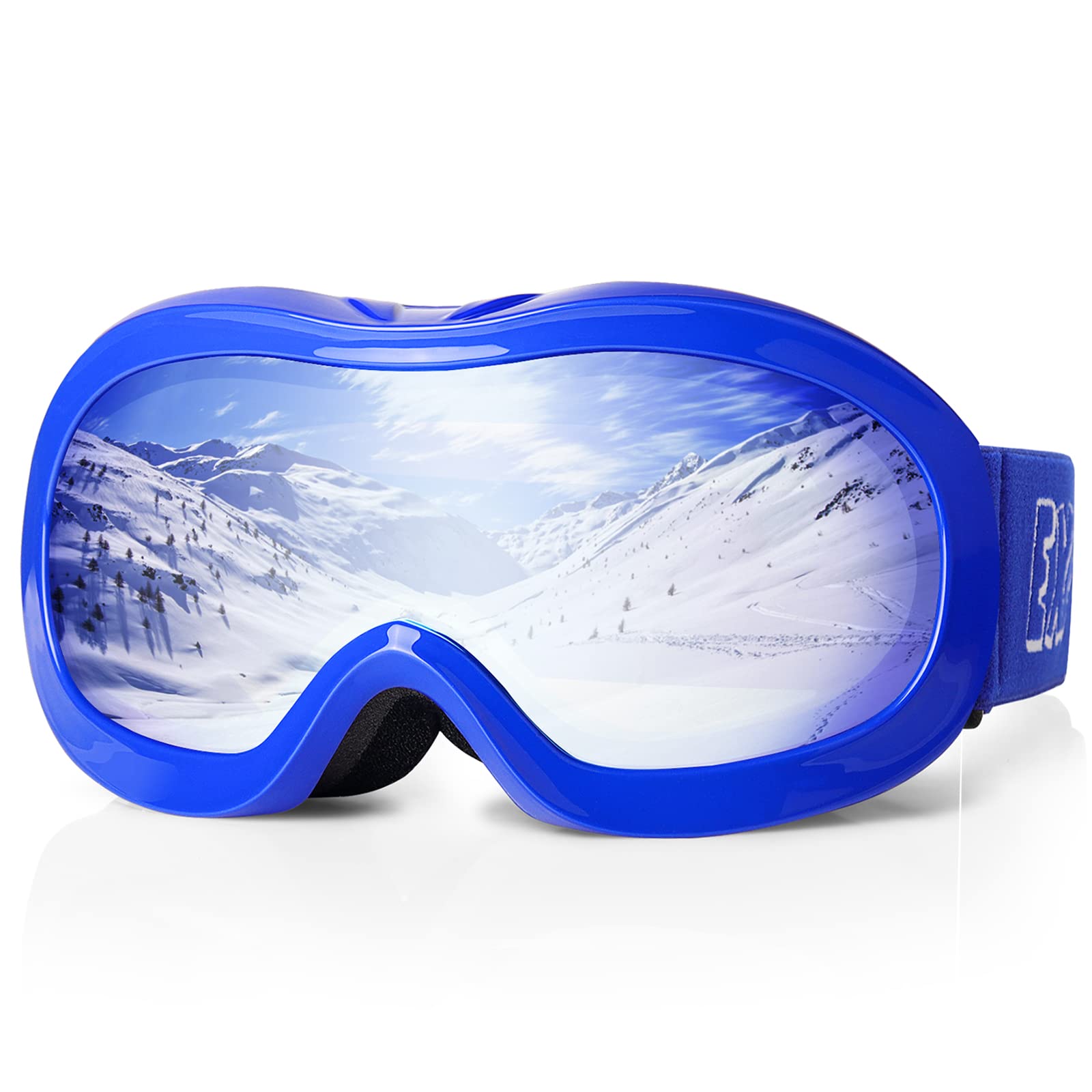 EXP VISION Kids Ski Goggles Anti-Fog Over Glasses Child Snowboard Goggles with UV Protection, Double-Layer Lenses Snow Goggles for Boys Girl Youth (Blue Frame/Blue Lens)