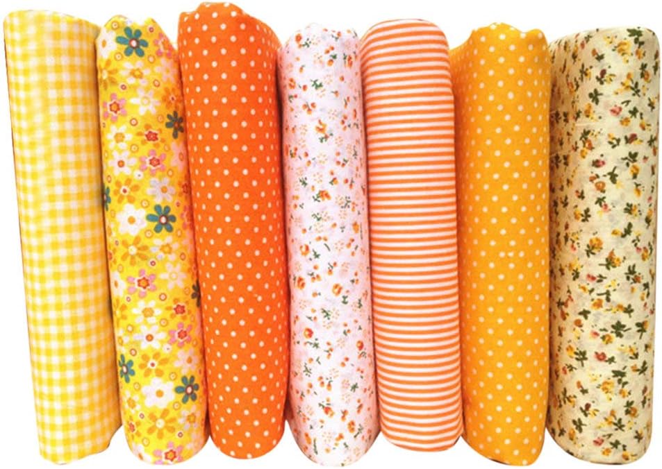 collectsound 7Pc Square Cotton Fabrics Quilting Polka Dot Floral Lattice Cloth Arts Craft Sewing Scrapbooking Handmade DIY Accessory 8#