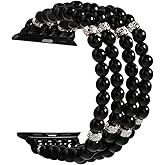 GEMEK Compatible with Apple Watch Band 38/40/41/42/44/45/49mm Women iWatch Bands Series 9/8/7/6/5/4/3/2/1, Handmade Beaded Elastic Stretch Pearl Bracelet Replacement Strap for Women Wristband