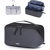 WANDF Toiletry Bag for Men, PU Leather Travel Organizer with Detachable Waterproof Hanging Pouch, Open-Flat Dopp Kit Shaving Bag with Wet Pocket for Travel Toiletries Accessories (Dark Gray)
