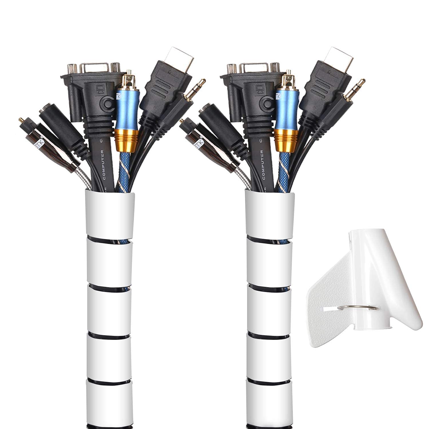 MOSOTECH Cable Tidy Sleeves, 2 X 60'' Cable Management Wire Tidy Cable Cover Protector for PC TV Computer, Home and Office Cord Organizer, DIY Flexible, White