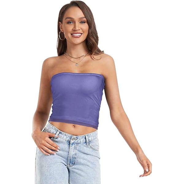 トップス LAVANDA Soccer check bustier tops JUZIHAI Dark Lavender Women's Tube Tops Cute Trendy