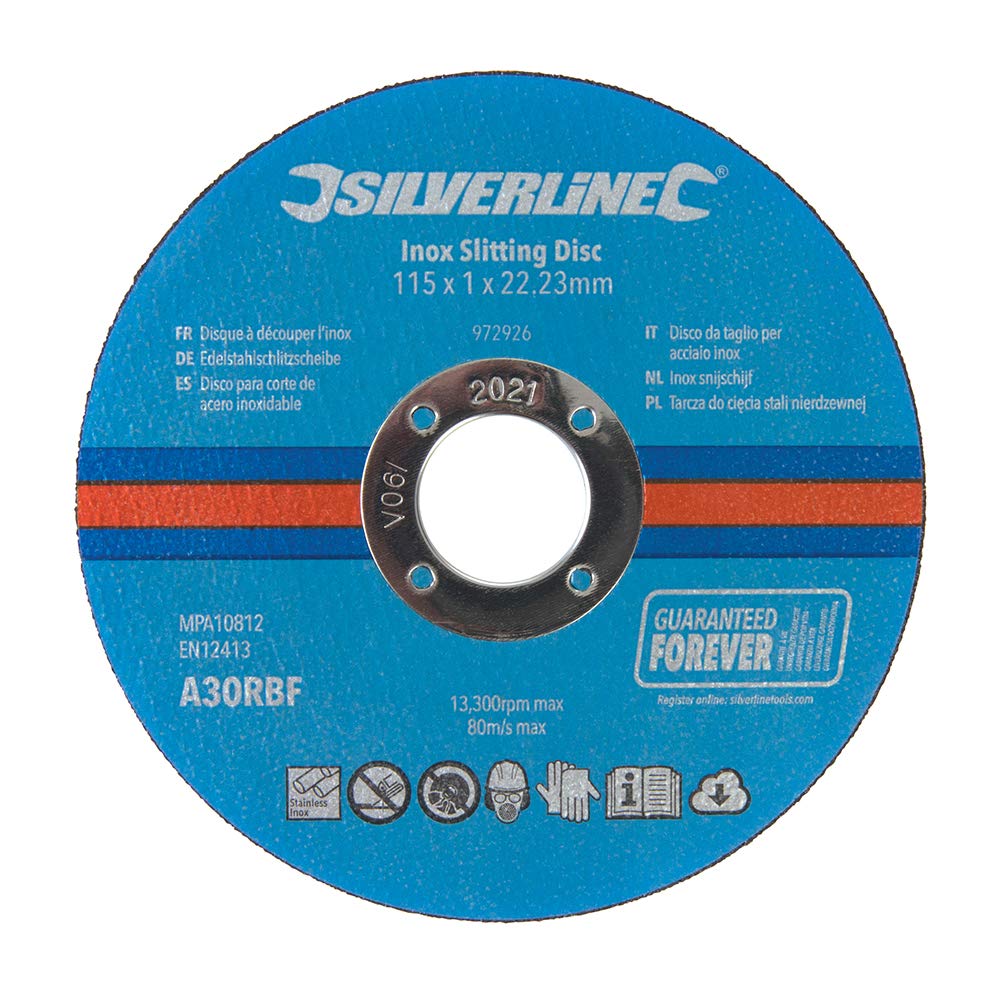 Silverline 972926 Inox Slitting Discs 10pk 115 x 1 x 22.23 mm
