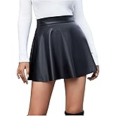 Milumia Women's PU Leather Skirt High Waisted Flared A Line Party Rave Mini Skirts
