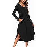 Ekouaer Womens Nightgown V Neck Nightshirts Long Sleeve Sleepwear with Pockets S-4XL