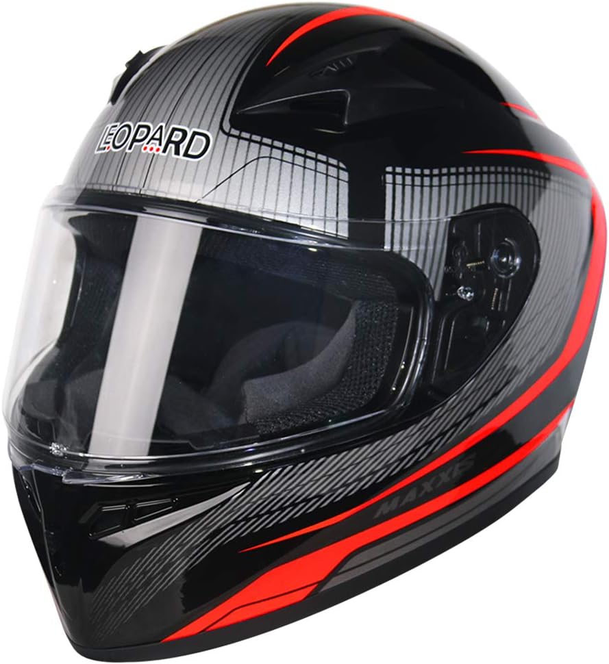 Leopard LEO-813 Full Face Motorbike Helmet ECE 22.05 Approved #12 Orange/Black/Silver XL (61-62cm)