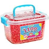 GAGANIU Pony Beads 1100+ Pcs – Glitter Red Plastic Kandi Beads in Jar for Bracelets, Hair Braids, Jewelry Making & DIY Crafts