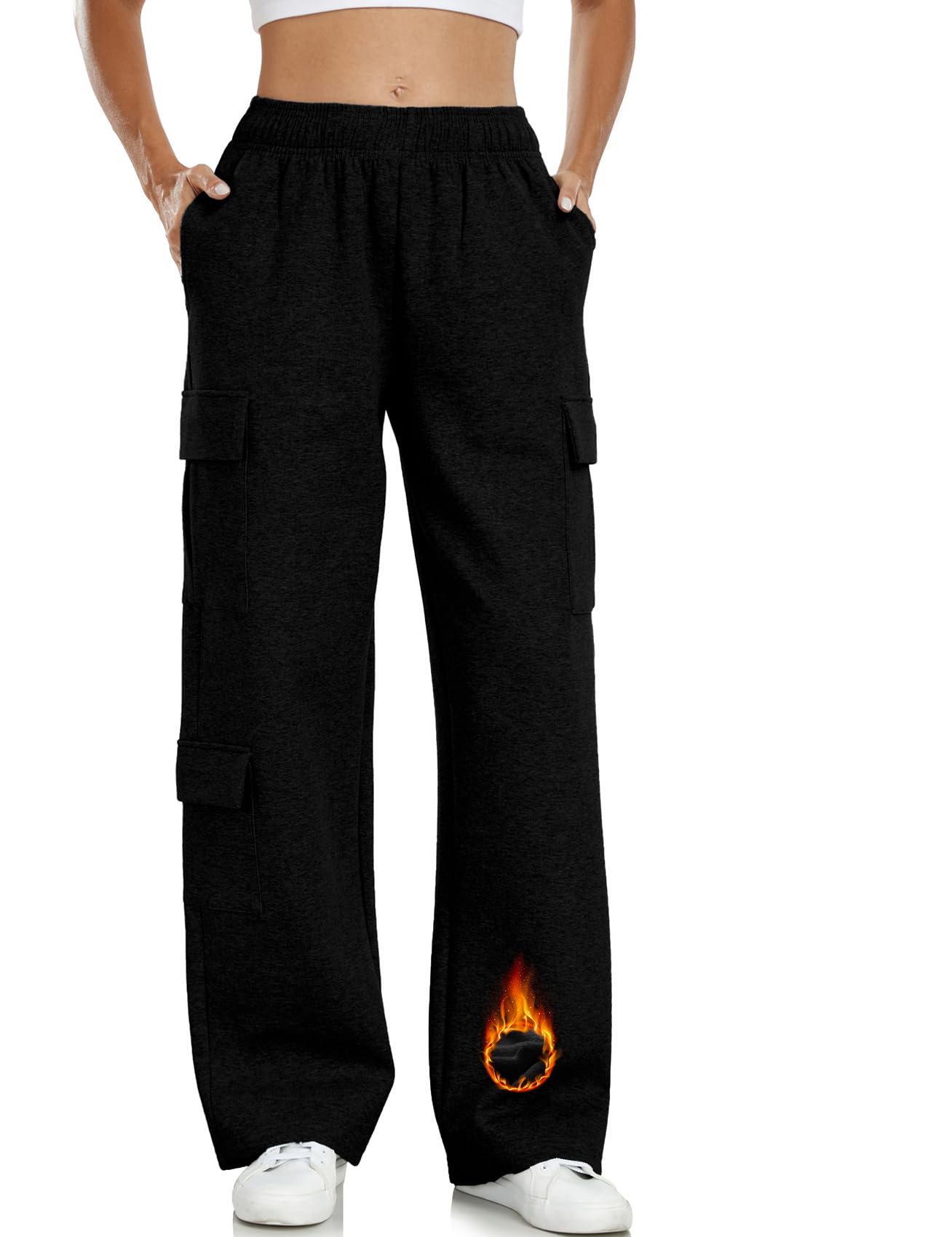 Photo 1 of Inno 28" 31" 34" 36" Womens Cargo Sweatpants Y2K Casual Baggy Wide Leg Pants Cotton Jogger Fashion 2025 Trendy,Baby Polar Fleece,Black,XXL,28 Inseam Petite