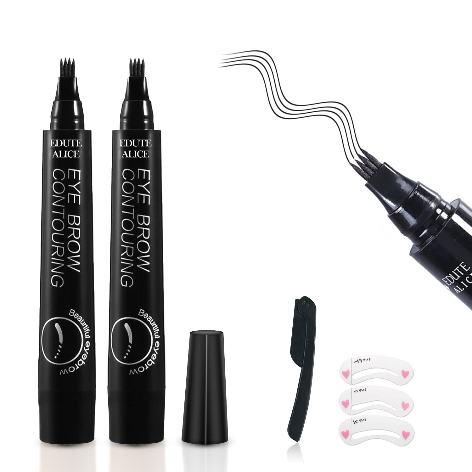 Eyebrow Pencil, Ksndurn 2 Pack Black Eyebrow Pencil - Waterproof Eyebrow Tattoo Pen with Micro Fork Tip, Natural Looking Eyebrows