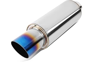 DNA MOTORING EXA-MF-001-T1 4" OD Stainless Steel Straight Through Exhaust Muffler Universal,3" Outlet, 2" Inlet,Diagonal Cut