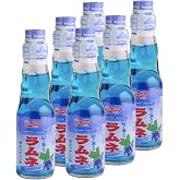 Shirakiku Ramune Japanese Soda, Blueberry Flavor, 6 Glass Bottles