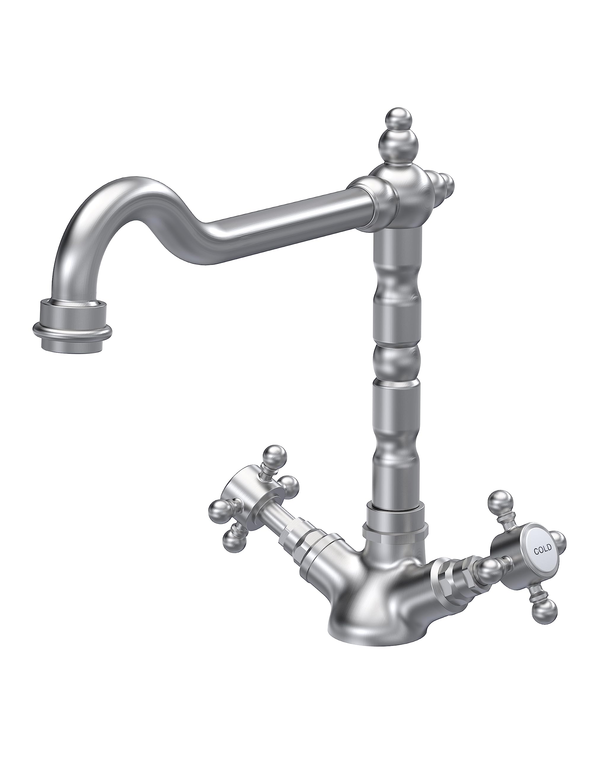 nuie KB605 Kitchen Taps French Classic Mono Mixer Kitchen Tap with Crosshead Handles, 287mm, Brushed Nickel