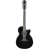 Ibanez AEG5012 12-string Acoustic-electric Guitar - Black | 12-string Spruce top with Okoume neck and Sapele body for performance, recording and amplification