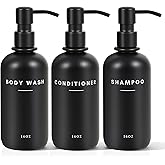 Set of 3 Shampoo and Conditioner Dispenser Stainless Steel Pump Head - 16oz Durable Shower Soap Dispenser and Shampoo Bottles - Easy to Refill Bathroom soap Dispenser Set Bathroom Decor with Labels