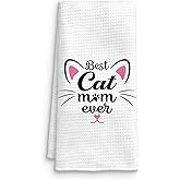 QICLM Best Cat Mom Ever Kitchen Towels, for Cat Mom Hand Towels for Bathroom Decor, Kitty Kitten Pet Lover Gifts for Women Decor Dish Tea Towels for Kitchen, 16x24 Inch