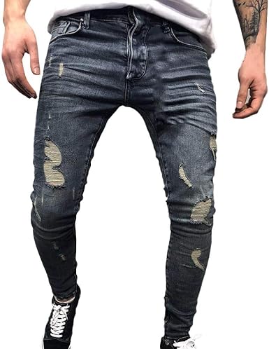Rawdah Pantalones Vaqueros Hombres Rotos Pitillo Originales Slim
