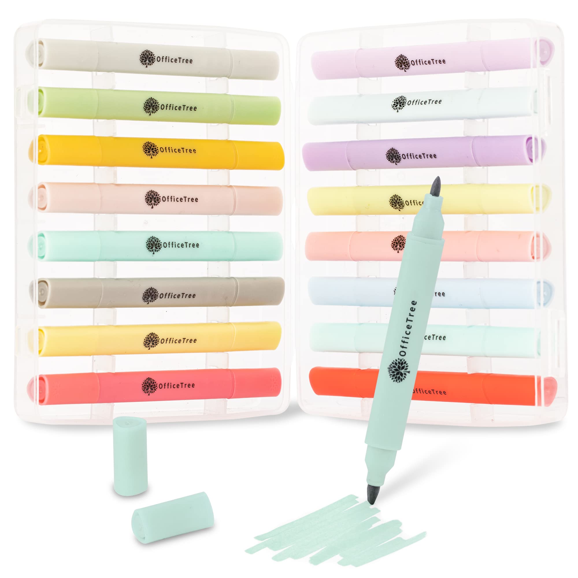 OfficeTree 16 Mini Alcohol Marker Pens - Pastel Colours - Alcohol Pen Set - Touch Twin Marker Set for Drawing Painting Crafts